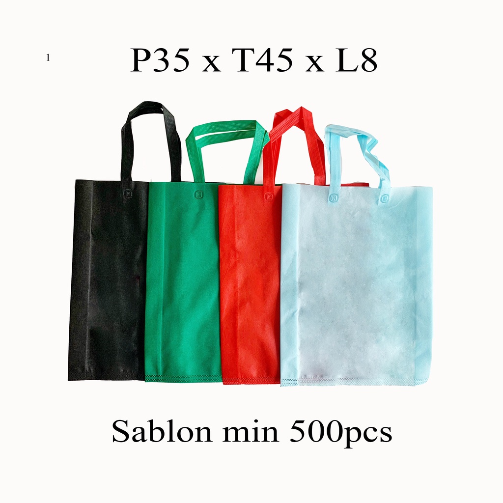 

Tas Spunbond ukuran 35 x 45 sablon min 500 biji / Tas kain polos / Goodie Bag / Tas Souvenir / Tas Hajatan / Tas seminar