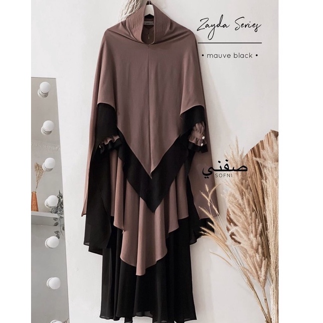 Preloved set gamis + khimar ZAYDA SERIES by sofni warna mauve black