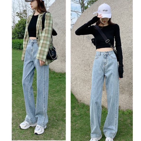 Biru Baru Korean Style Celana Jeans Wanita  /Highwaist Celana Jeans Panjang Wanita Loose