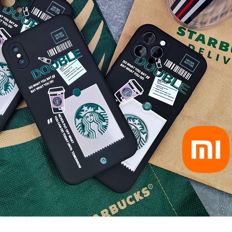 YouMe Case Square Edge Starbucks Hitam Xiaomi Redmi 9A 9C 9T Note 7 8 9 10 Pro Poco X3 M3 Starbucks 