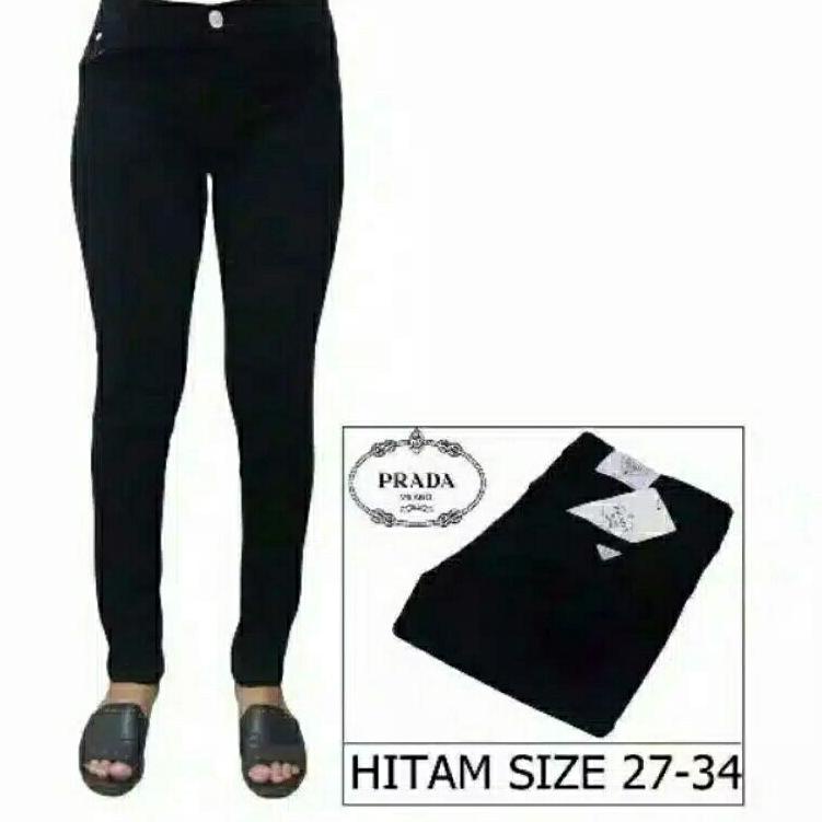 Lba31au22ι– prada hitam pekat /Celana Panjang Wanita  Pensil Stretch Skinny  Hitam/jeans prada/jeans