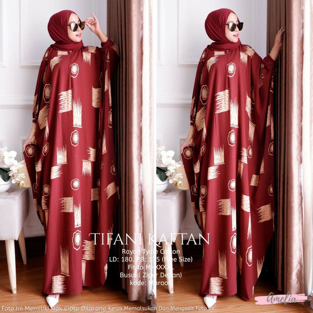 Kaftan Tifani - Kaftan Wanita Jumbo Katun Rayon Batik Premium Busui Daster Gamis Batik Bigsize  Fashion Muslim Kekinian LD 180 cm