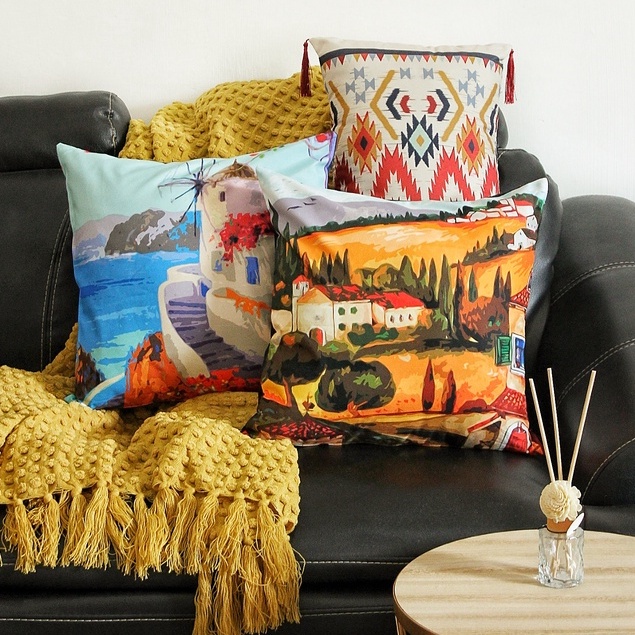 SARUNG Bantal Sofa Motif Painting Scenery Pemandangan Lukisan 40x40 cm Landscape Painting Cushion Cover Pillow