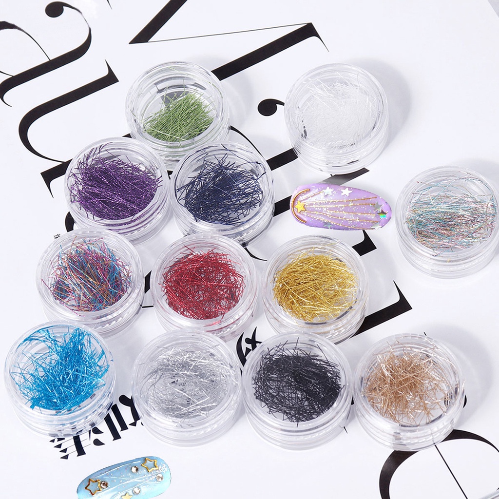 12 Grids/kotak Warna-warni Nail Art Glitter Garis Sutra Foil Epoxy Mengisi Bahan Multicolor Kawat Payet Manikur Dekorasi