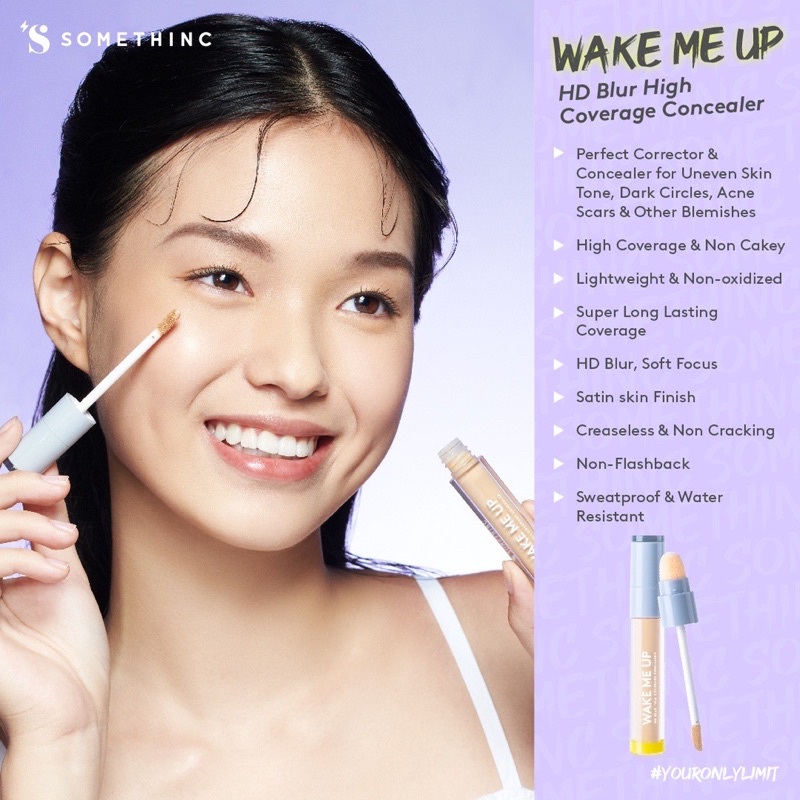 SOMETHINC Wake Me Up HD Blur Full Coverage Concealer Indonesia / Make Up Skincare Cleanser Essence Toner Serum Eye Cream Gel Mask / Foundation Cushion Loose Powder Blush On Highlighter Eyebrow Eyeliner Eyelash Mascara Lipstick Lip Tint Sponge / Paket Set