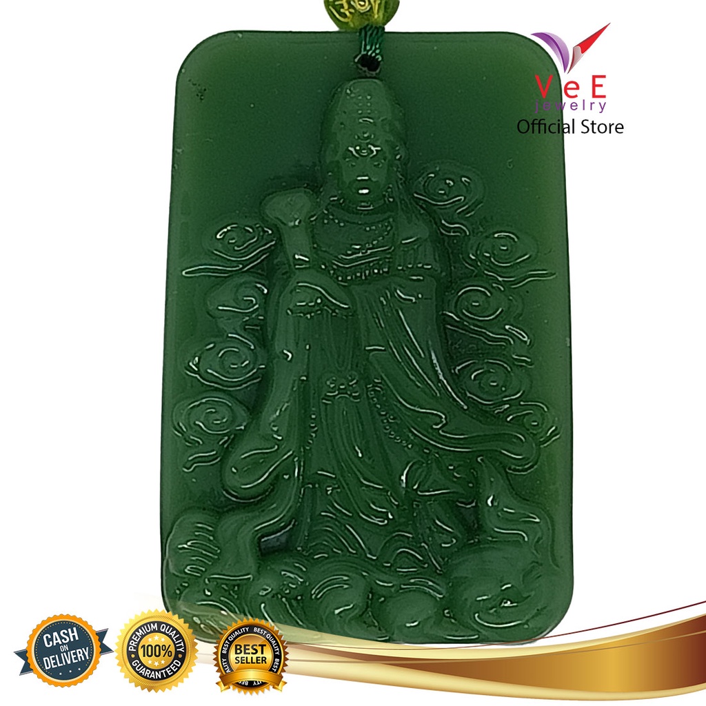 Kalung Liontin Batu Giok Asli Cina Dewi Kwan Im - VeE Feng Shui Wanita Pria