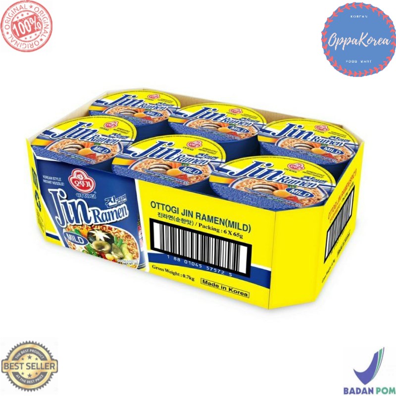 

Ottogi Jin Ramen Mild Korean Noodle Cup 1 pak 6 pcs
