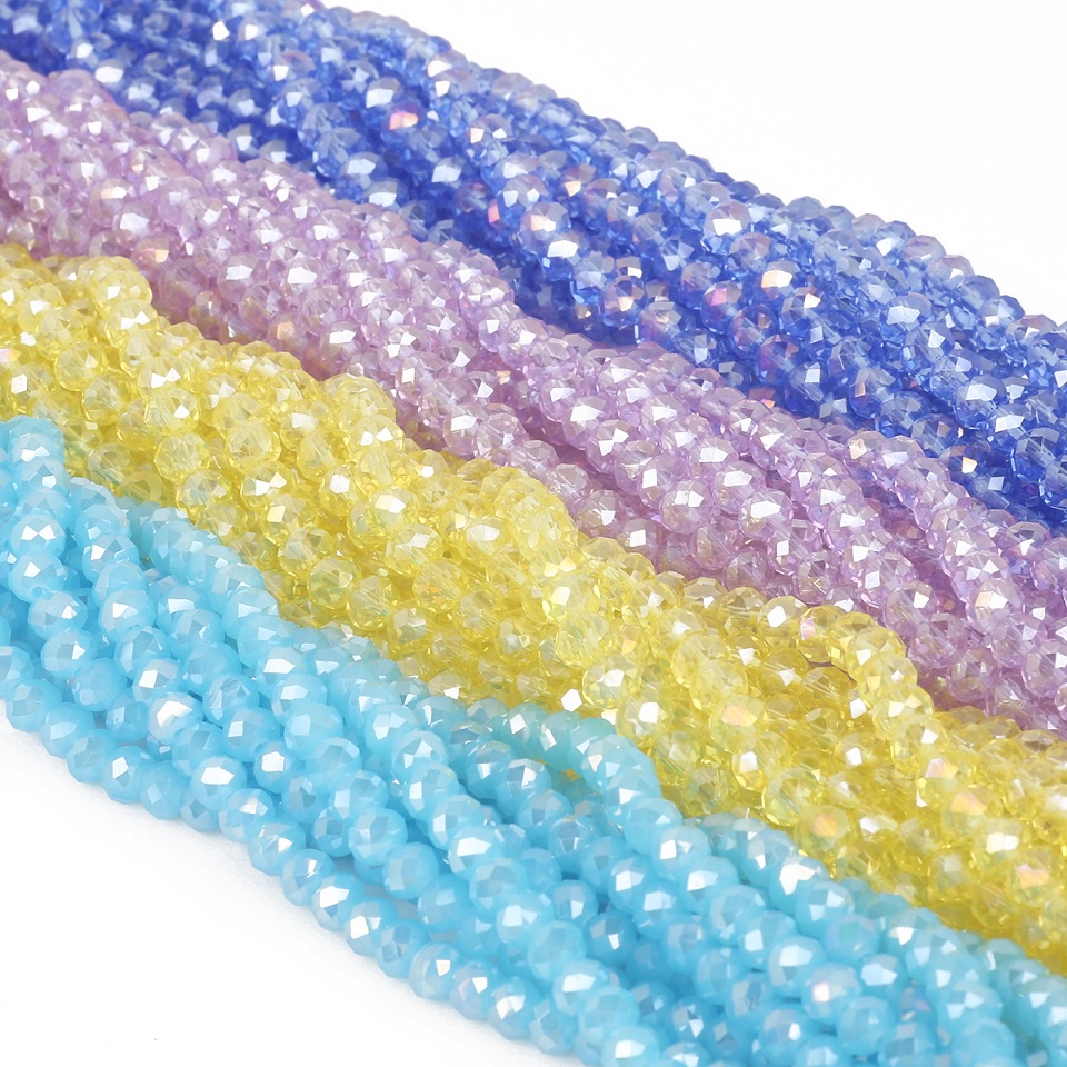 Grosir 4mm Multicolor Rondelle Faceted Glass Beads Czech Crystal Beads Untuk Perhiasan Kerajinan Jahit Aksesoris Pakaian