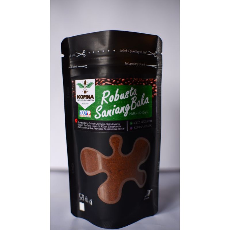 

Kopi Bubuk Robusta Solok - Saniangbaka kemasan mini untuk oleh-oleh