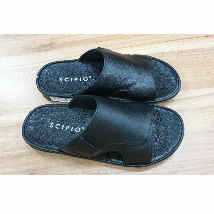 Sandal pria kulit asli SCIPIO 6602 HITAM sandal pria ukuran besar sampai size 47