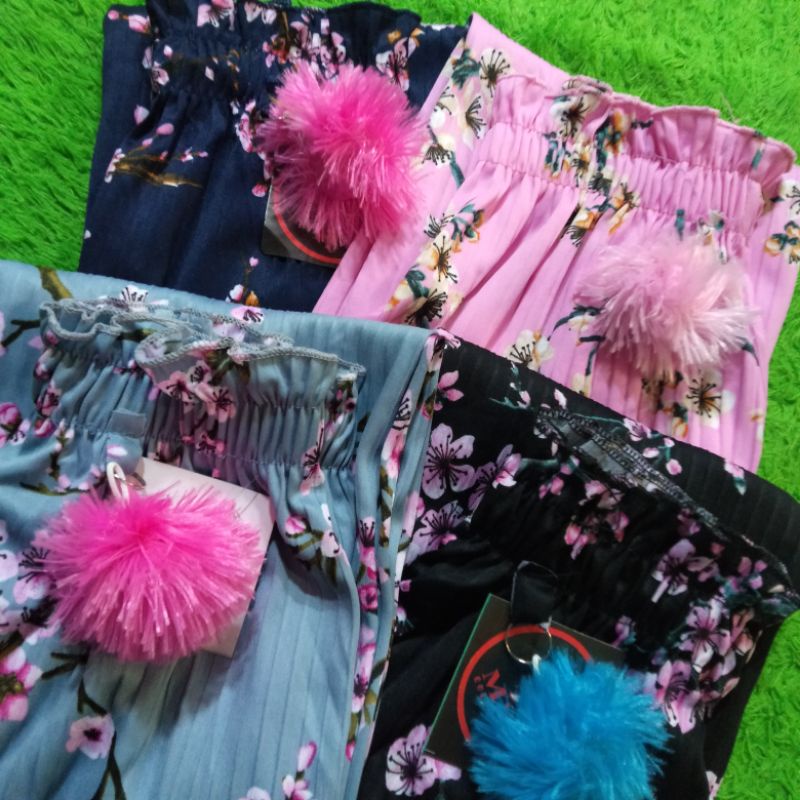 KULOT PLISKET ANAK MOTIF BUNGA SAKURA &amp; CAMELIA muat umur 5-10 th //CELANA ANAK PEREMPUAN