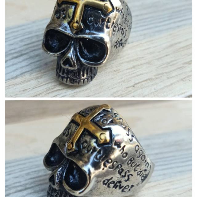 Skull ring ghotik kombinasi gold