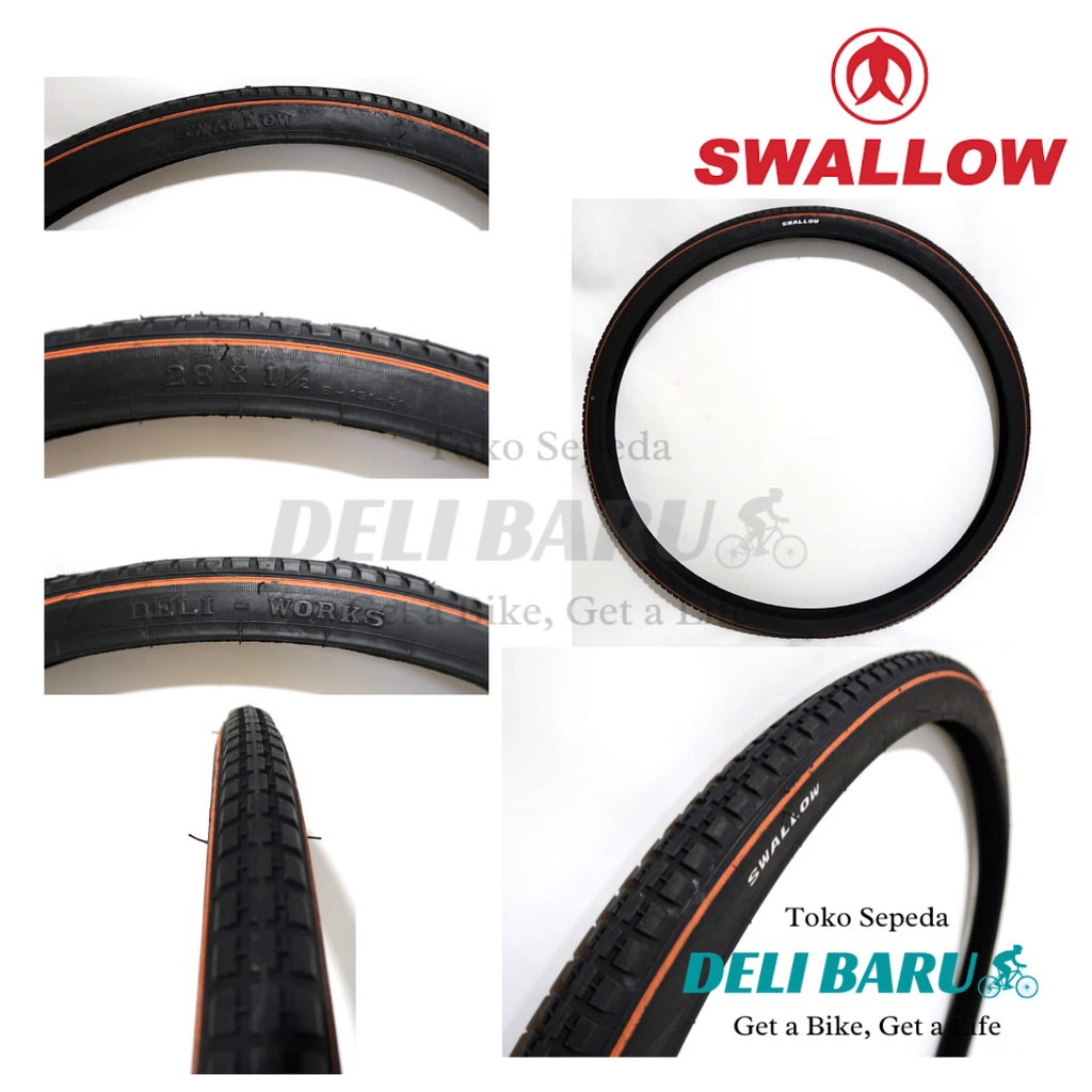 Swallow Ban luar 28 x 1 1/2 hitam list orange sepeda onthel