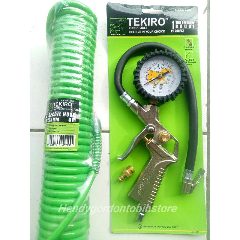 Paket Selang kompresor recoil 6m tekiro / tire pressure inplator Tekiro original alat isi angin komp