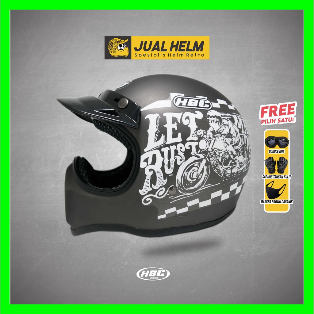 HELM CAKIL HBC RUST DUST GREY ( Fullface / Klasik / Retro / Vespa )