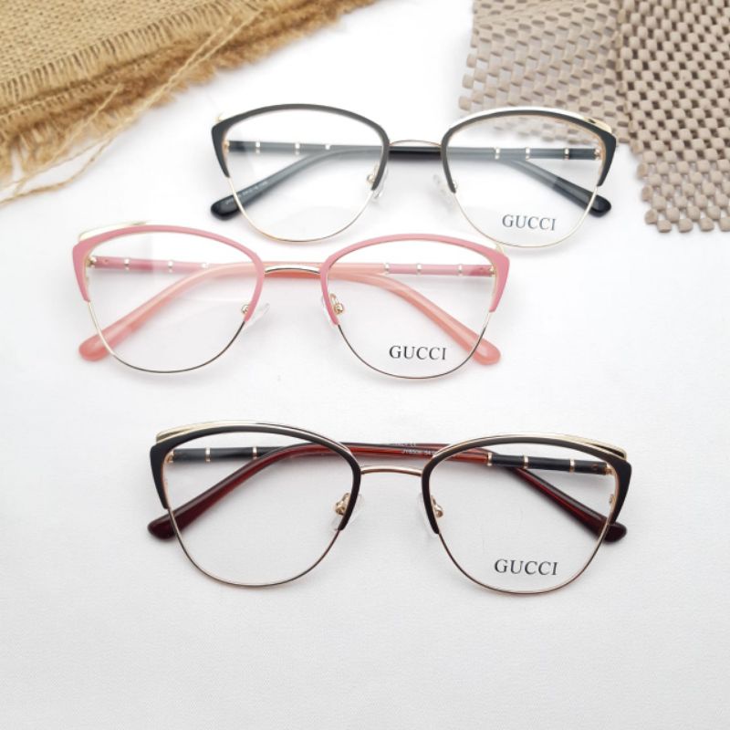 Frame/Kacamata Gucci wanita Cat eye Paket Lensa Photocromic,minus,plus,cylinder,Radiasi Blueray
