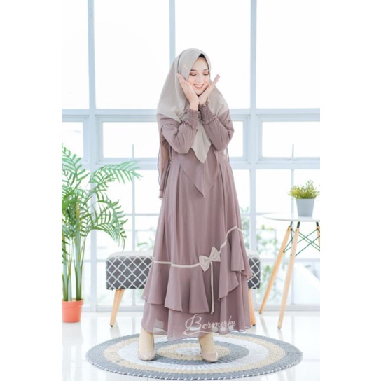 set gamis + khimar / khimar, Ori By Bermerk  gamis syar'i new arrival model kekinian pita polos (HAR