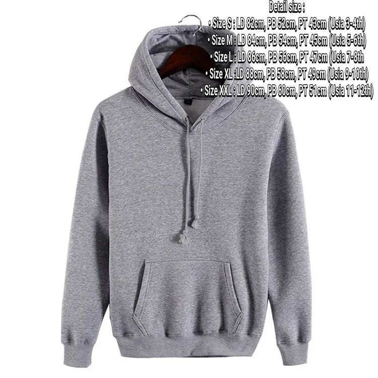 Sweater Hoodie Polos Anak Laki-Laki/Perempuan Usia 3-12 Tahun Bahan Tebal Premium