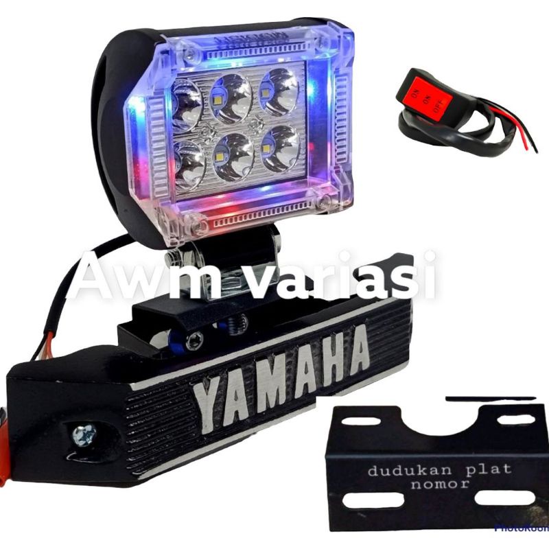 PAKET lampu tembak 6 mata jumbo rx king set kumis kucing rxking set dudukan plat nomor