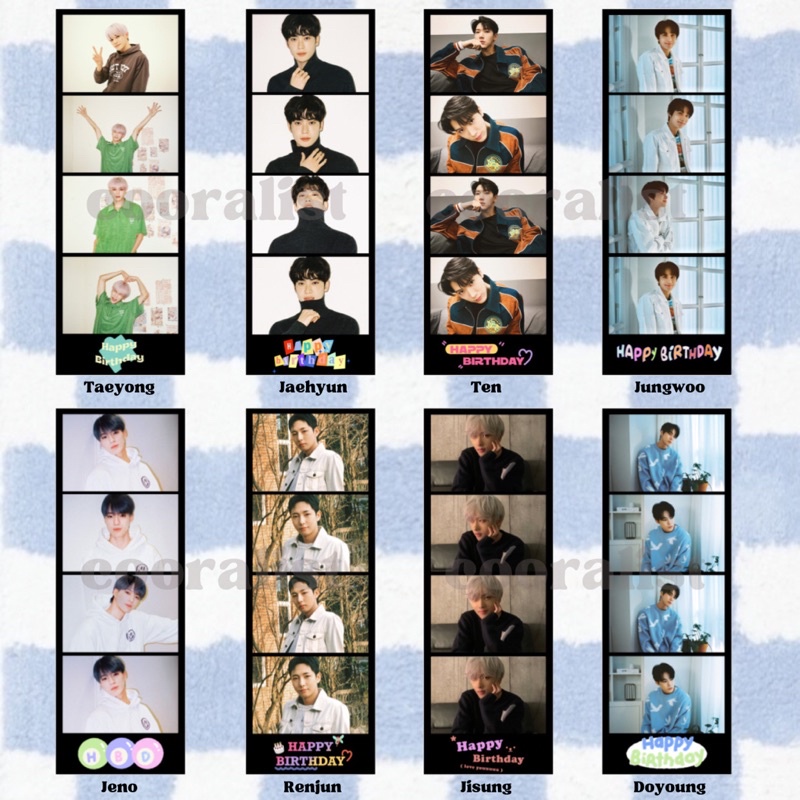 polaroid strip birthday JAEHYUN, JUNGWOO, JISUNG, TEN, RENJUN, KUN, JOHNNY, JENO, HAECHAN, DOYOUNG, TAEIL, TAEYONG, JAEMIN, HENDERY, YANGYANG, WINWIN, CHENLE, YUTA