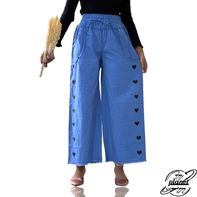CELANA PANJANG KULOT JEANS HW WANITA KULOT LOVE BF JEANS WANITA BOYFRIEND KULOT JEANS KOREAN STYLE PINGGANG TALI