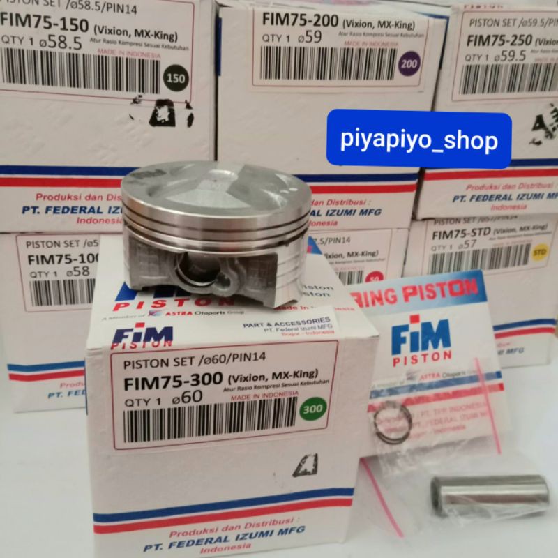 Jual PISTON KIT FIM 75 CUSTOM DOME MX KING,VIXION DAN R15 PIN 14 (STD300) Shopee Indonesia