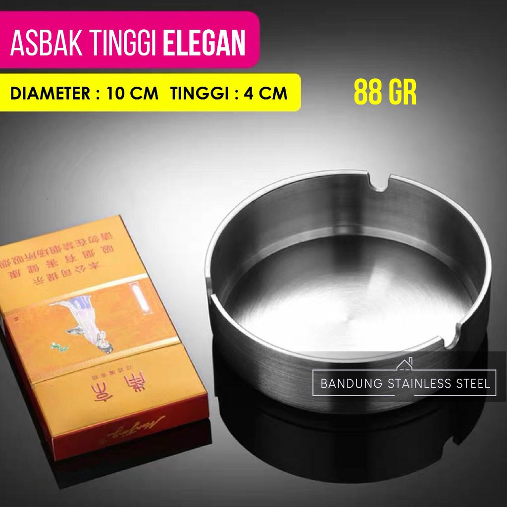 Asbak diameter 8cm 10cm 12cm rokok bulat tinggi stainless steel elegan