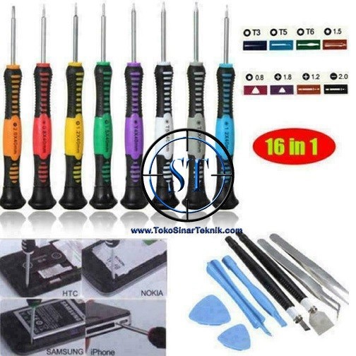 Obeng Set 16 in 1 Reparasi Service HP Smartphone Handphone Pembuka LCD Lengkap Opening Tools Iphone Perkakas  Set Jam Pinset