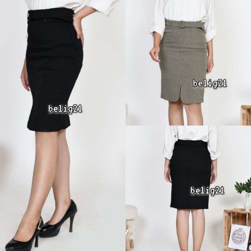 Rok Kerja Hitam Pendek Span Bahan Formal Kantor Belah Depan / Rok Pendek Span 3/4