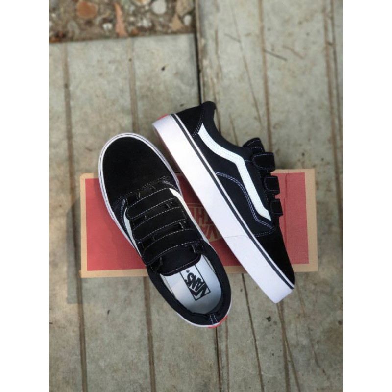 Vans old skool velcro / perekat hitam putih murah cewe cowo 36-43