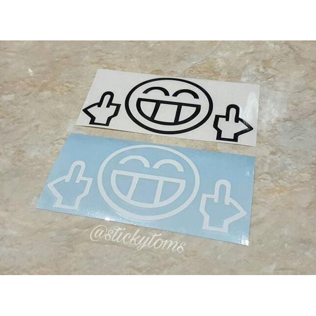 

stiker lucu smiley nyengir kasi jari tengah (flip off)