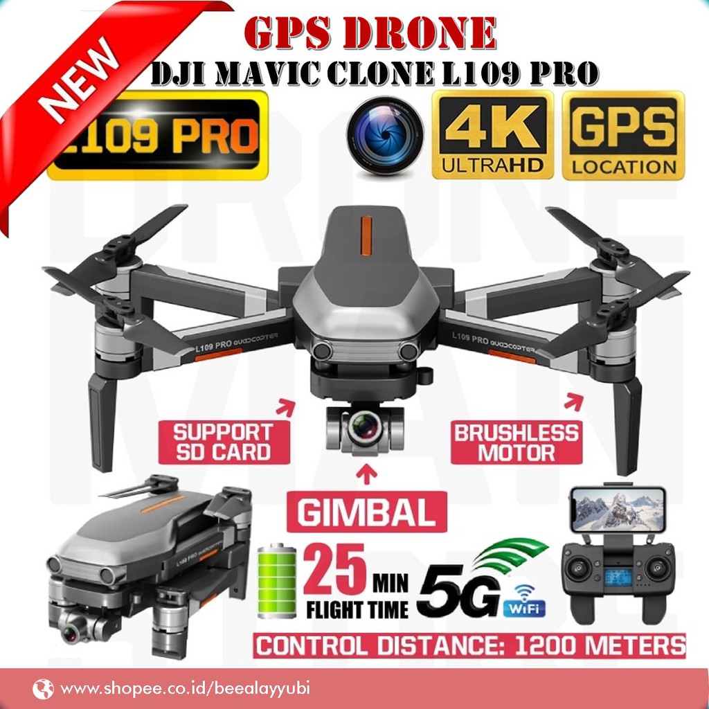 DRONE L109 PRO DUAL FOLLOW ME 4K KAMERA GIMBAL 2 AXIS 50X ZOOM BRUSHLESS MOTOR 25 MENIT TERBANG