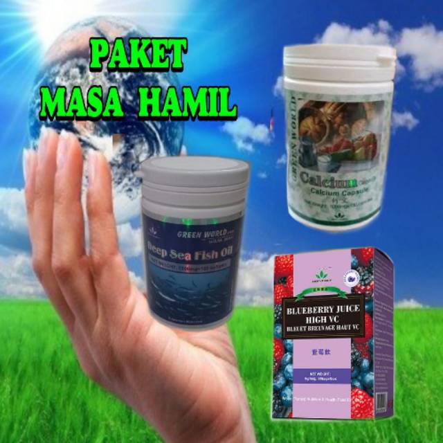 Deep sea fish oil green world, blueberry juice green world, calcium soft gel green world.