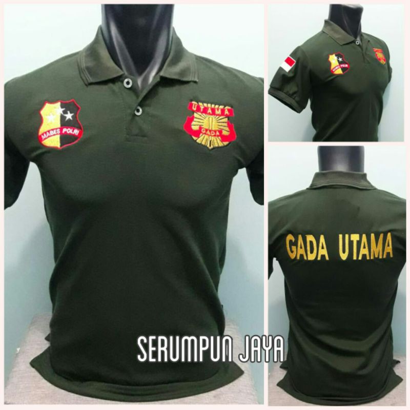 KAOS GADA UTAMA HIJAU ARMY - KAOS KERAH GADA UTAMA HIJAU ARMY FULL BORDIR