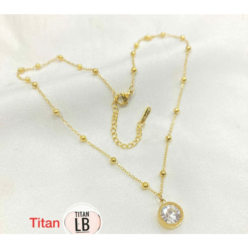 Kalung Rantai Dewasa Permata Biji Lada Titanium Gold N05072202