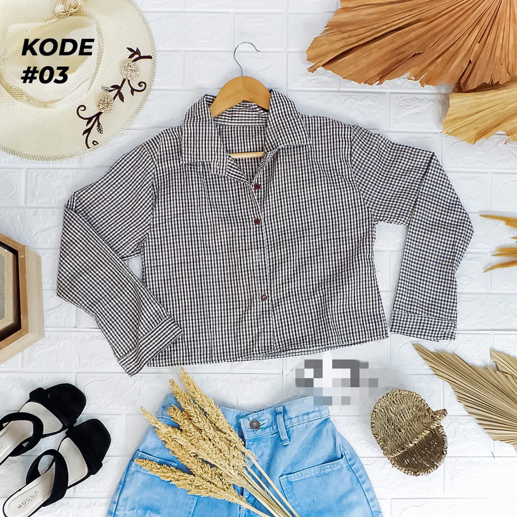 BEFAST - ZEC OOTD Wanita Kemeja JUNGYU / Beesy Crop Tartan Shirt / Kemeja Crop Wanita Kekinian / Kemeja Motif Kotak-Kotak / Kemeja Crop OOTD Wanita