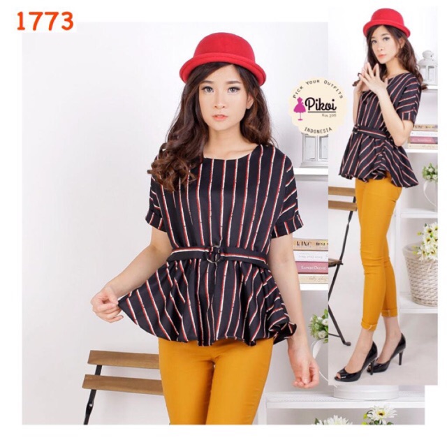 Baju kantor wanita / blouse garis cantik / baju ikat murah / baju peplum murah / blouse formal 1773