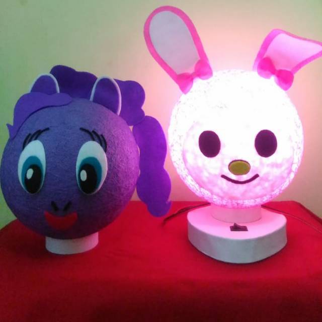 Lampu tidur cute lampion benang karakter lucu handmade (kerajinan tangan)