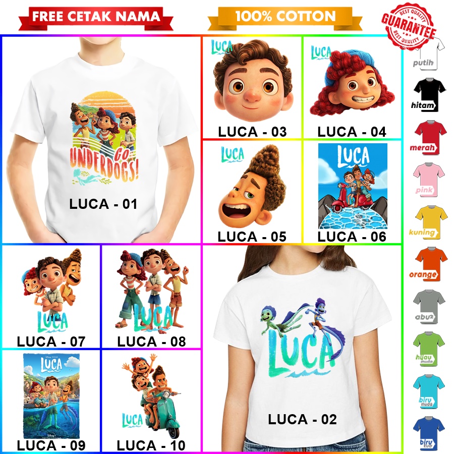 [FREE NAMA] Baju Kaos COUPLE  ANAK DAN DEWASA LUCA BANYAK MOTIF