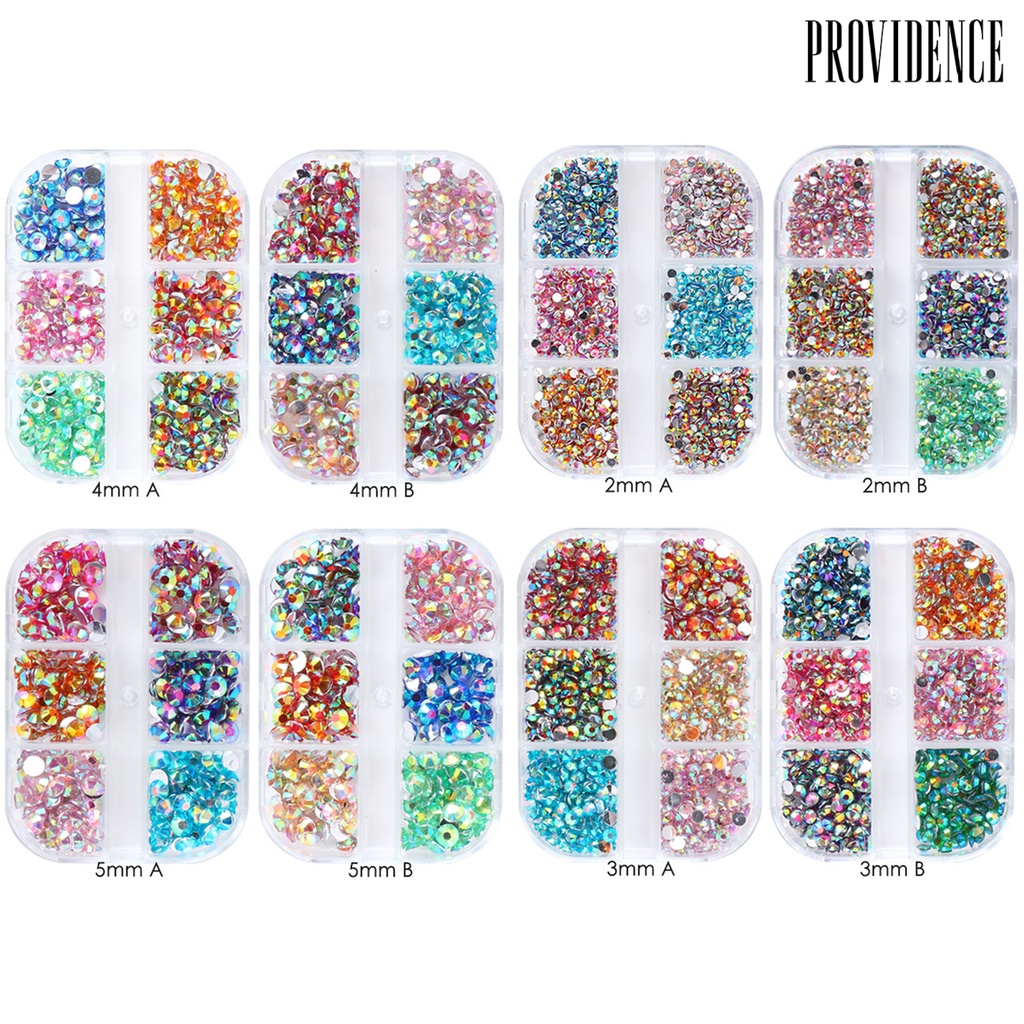 Providence 6Grids/Box Flat Back Nail Art Rhinestone Non-Drop Easily Stick Clear Colorful Flat Bottom DIY Nail Art 3D Decoration for Manicure