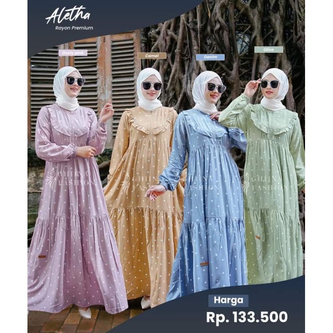 Terlaris - Dress Aletha by Ghina Fashion - Dress Gamis Rayon Premium Murah Cantik Adem Nyaman Polkad