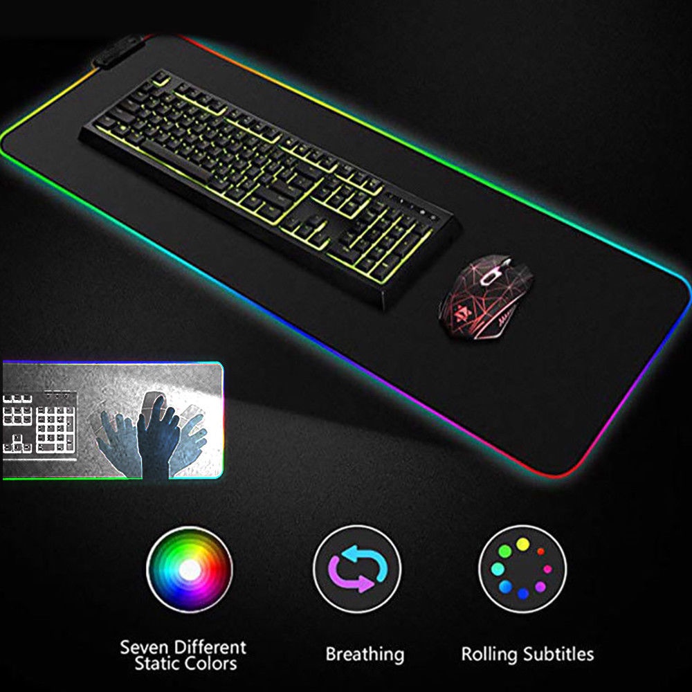 Gaming Mouse Pad Glowing RGB LED High Precision 300x780x4 mm - Black