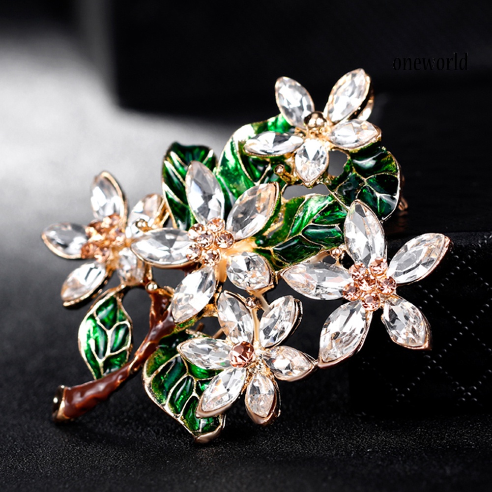 OW@ Lady Retro Multicolor Flower Enamel Rhinestone Brooch Pin Evening Party Jewelry