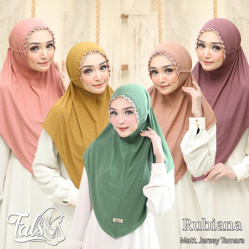 (Ori Fals) RUBIANA •jilbab instan jersey tamara•bergo renda non pet