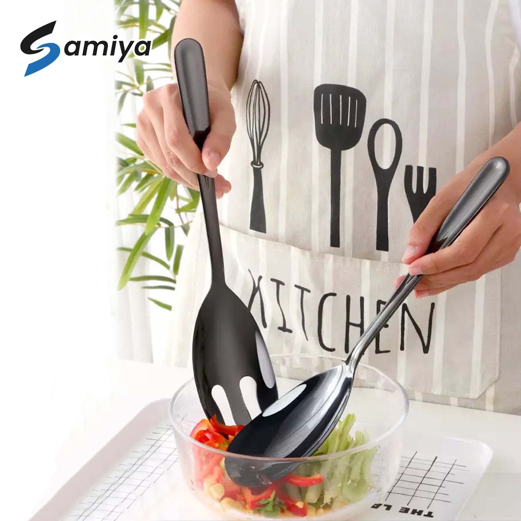 serving spoon fork set stainless / sendok garpu saji lauk pauk makanan long handle jumbo big spoon