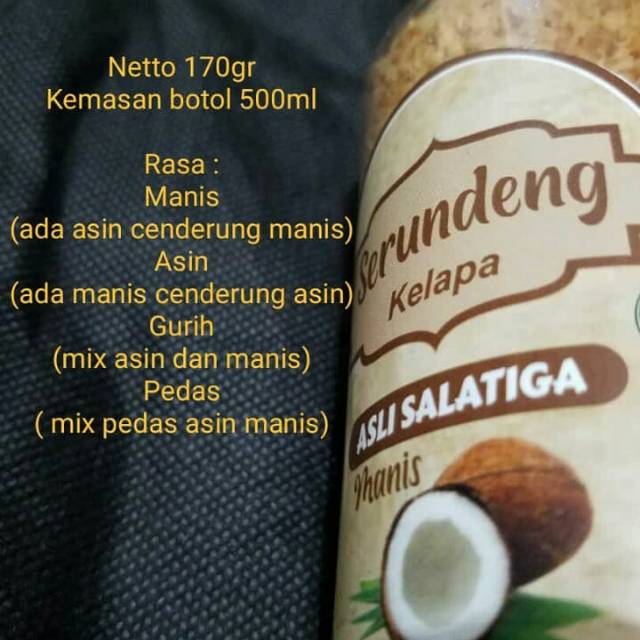 

Komposisi = kelapa,bawang putih,garam,gula jawa,rempah-rempah , tanpa bahan pengawet.