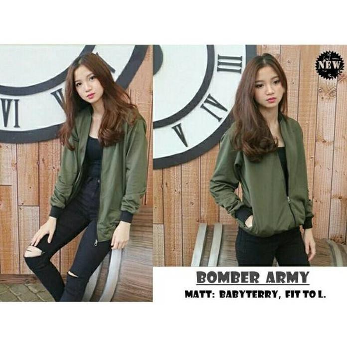 Jaket Wanita Bomber Army - Hijau Tua