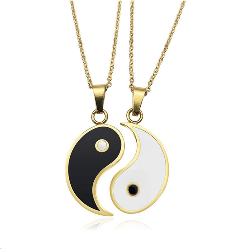 Fancyqube 2pcs Kalung Rantai Klavikula Desain Yin Yang Drop Untuk Pasangan