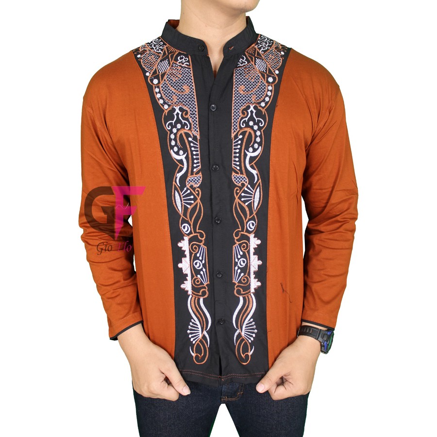 GIOFLO Kemeja Koko Terbaru Muslim Pria Katun Brown / KKL 02