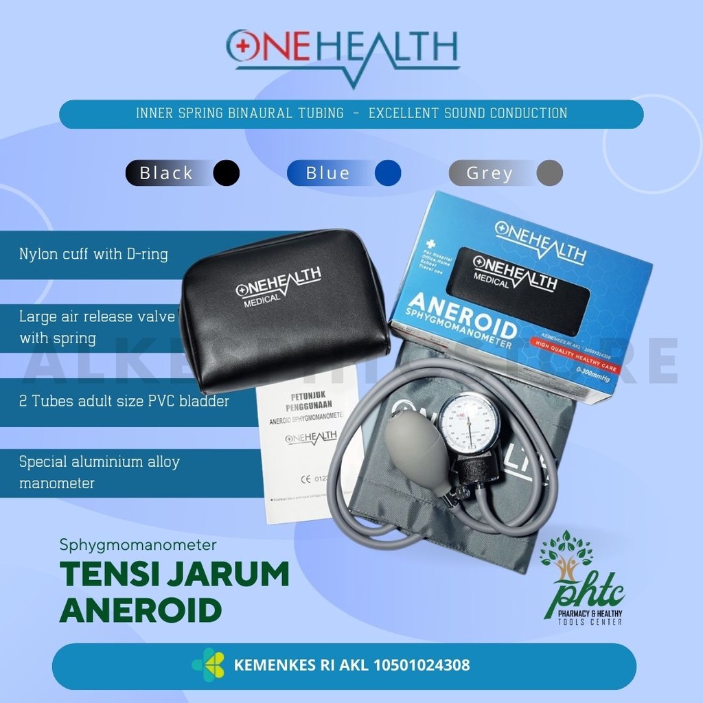 ONEHEALTH Tensimeter Jarum l Aneorid Sphygmommanometer 0-300mmHg